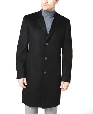 Chaps Ralph Lauren Black 100% Italian Lambswool Car Overcoat Men 48L Dry Cleaned